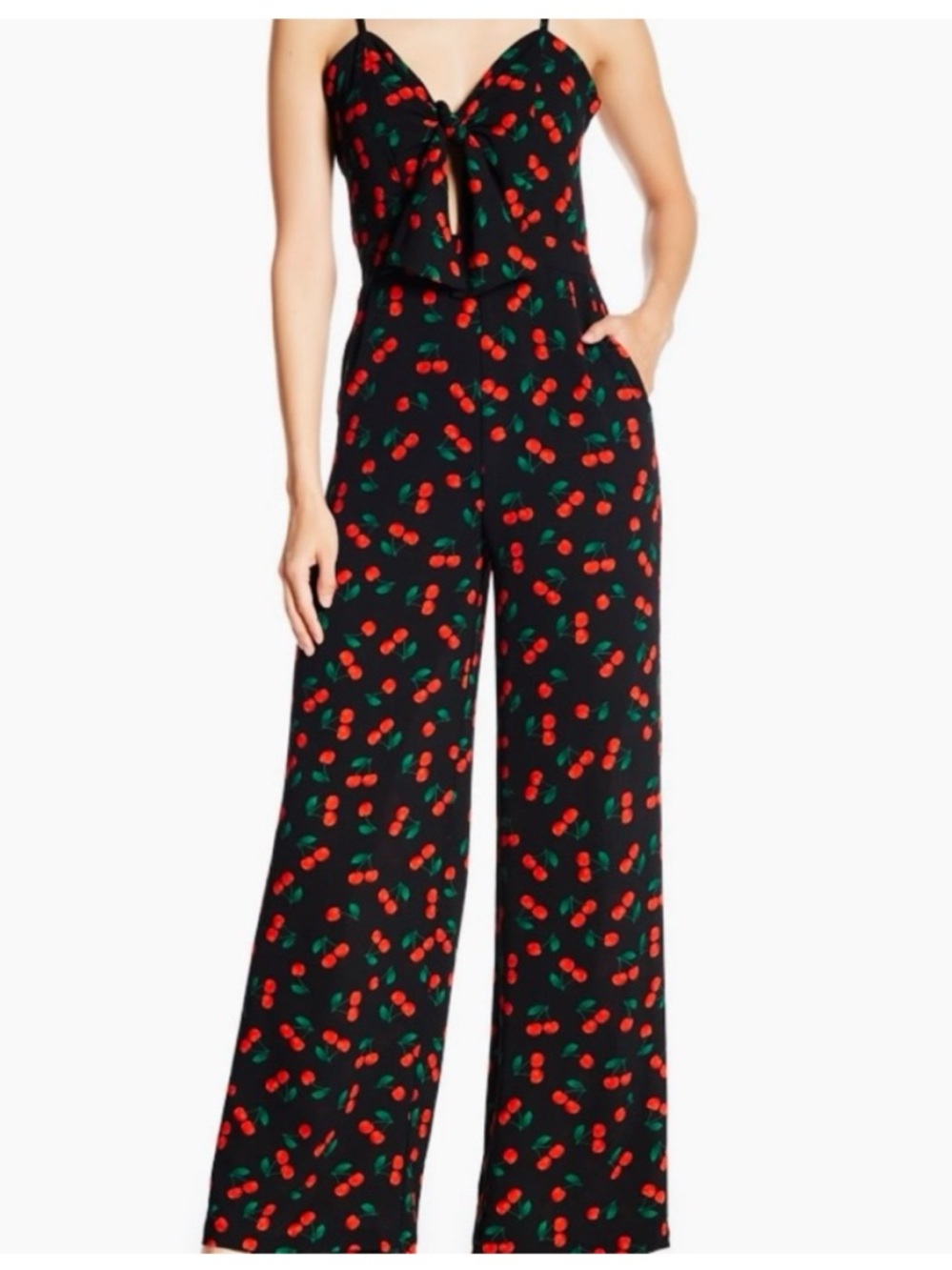 Romeo + Juliet Couture Pocketed "Cherry" Jumpsuit w/ Front Tie & Keyhole - Small